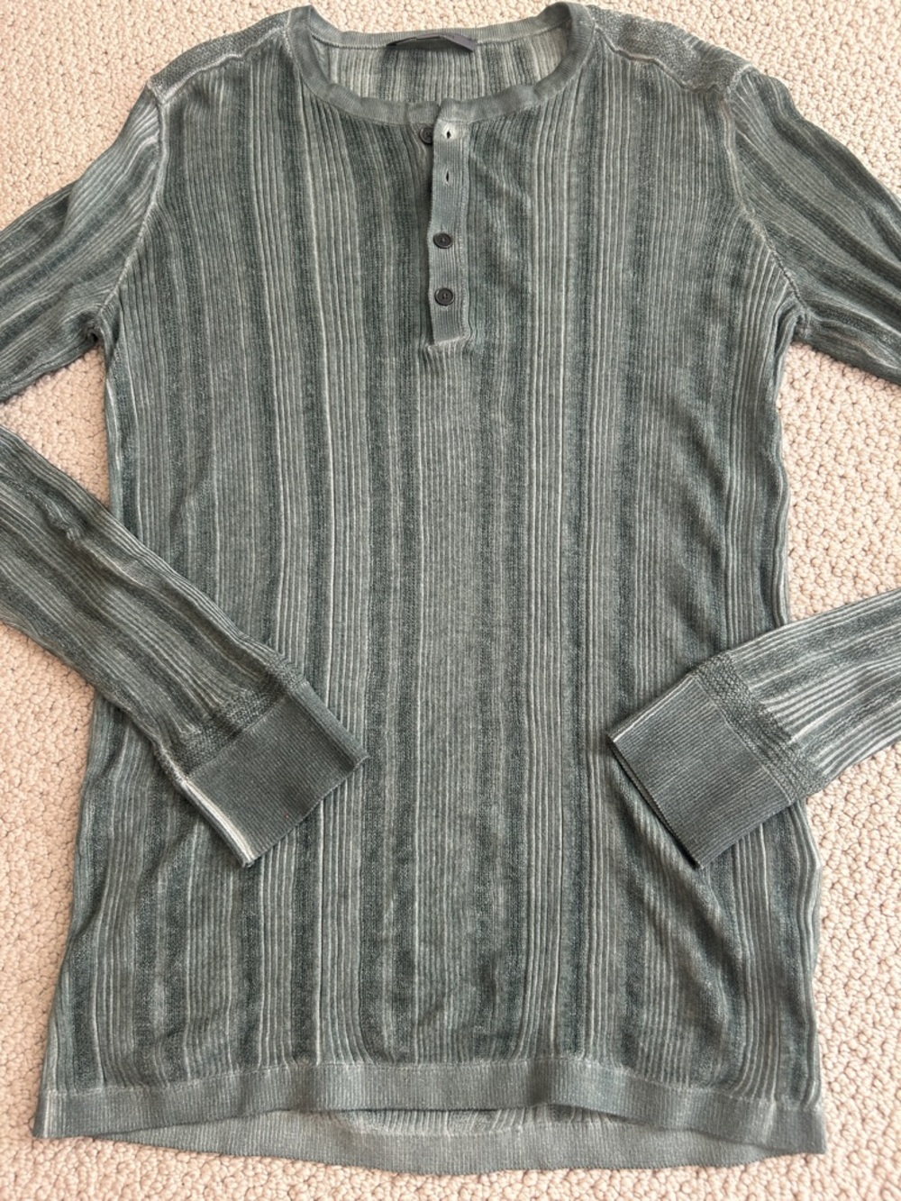 John Varvatos Men's Olive Green Ribbed Henley